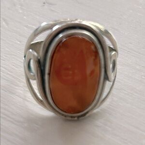 Artisan crafted, silver tone, genuine butterscotch amber ring, size 7.5